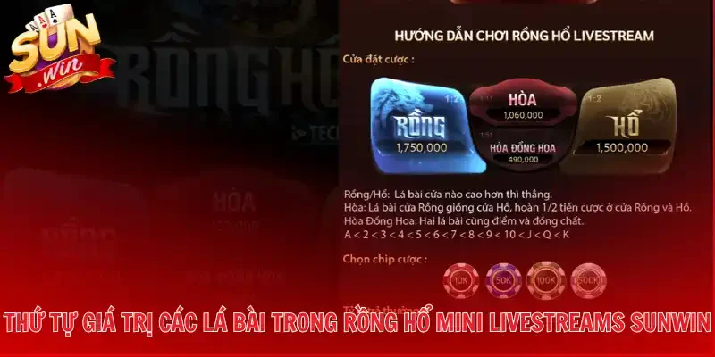 Thứ tự giá trị các lá bài trong Rồng Hổ Mini Livestreams Sunwin