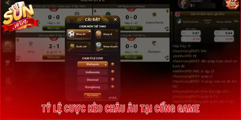 Tỷ lệ cược kèo châu Âu tại cổng game